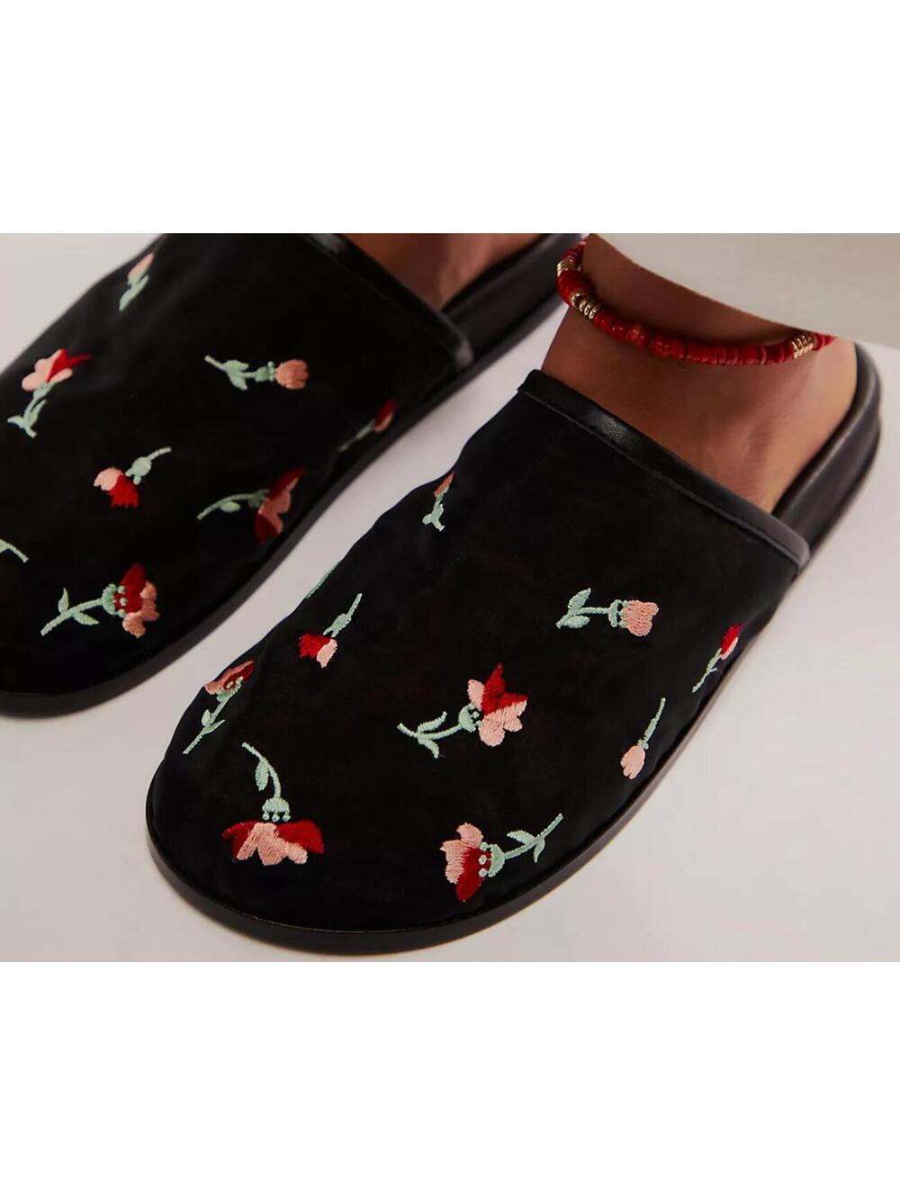 Free People Artisan Zigi Delilah Mules Sheer Embroidered in Black - Women's 9